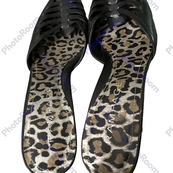 NWOT rampage tristan black leather pointy toe leopard sole heel size 10m - Picture 2 of 7